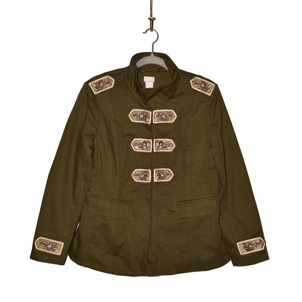 CHICO'S $159 Beaded &‎ Embellished Band Jacket in Green Chico's 1 / US Medium